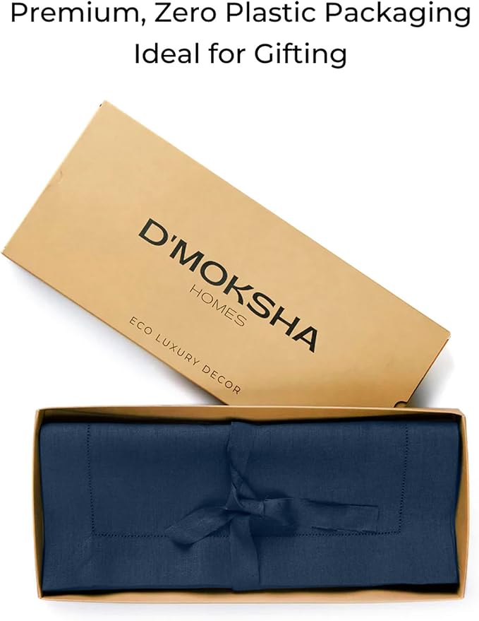 D'Moksha Homes Linen Navy Blue Table Runner 72 Inches Long - 100% Pure Linen Hemstitch Table Runner 14 x 72 Inch for Dresser, Dining, Easter - Classic Hemstitch