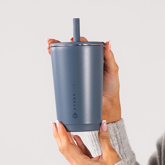 HydroJug Everyday Tumbler 14 oz – Ceramic-Lined Insulated Tumbler with Straw and Soft-Touch Lid, Cup Holder Friendly, Double-Wall Vacuum Insulation, Reusable Travel Cup – Cascade