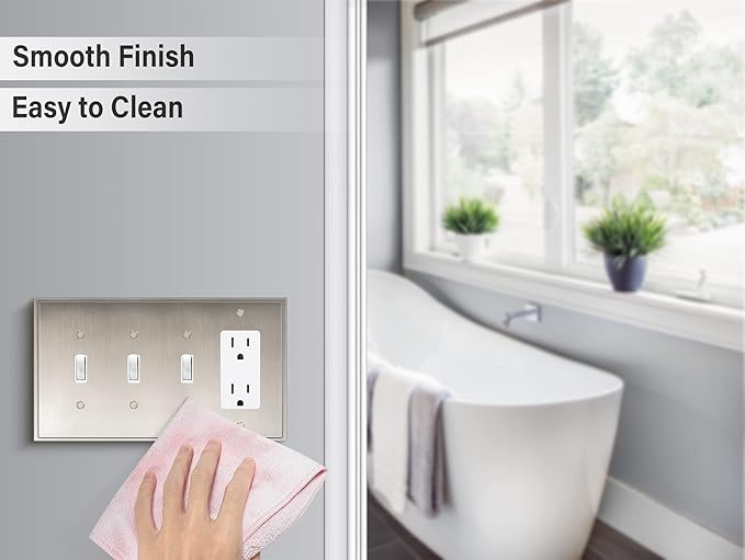 Henne Bery Soft Modern Decorative Wall Plate Switch Plate Outlet Cover (Triple Toggle/Single Decorator, Satin Nickel)
