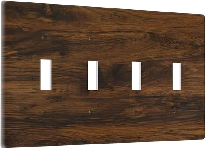 Light Switch Cover Brown Rustic Wood Grain Vintage Wooden Texture 4 Gang Switch Plate Quad Toggle Wall Plates Decorative Switchplate Electrical Outlet Cover for Cabin Bedroom Decor