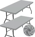 homing 2 Pack Rectangle Table Cloth, Elastic Fitted Fabric Tablecloth Fits for 5 Foot Folding Tables, Washable Table Cover for Picnic, Camping, Indoor & Outdoor (Light Grey, 30" x 60")