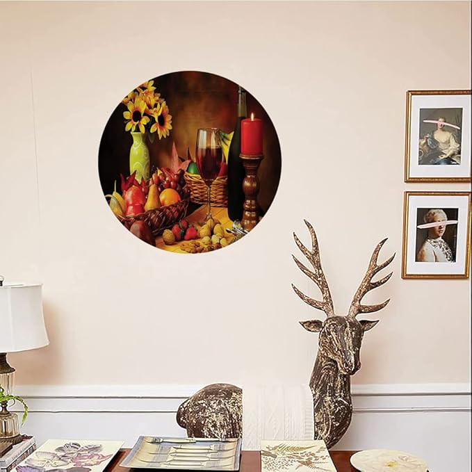 Decorative Plates, Winery Print Ornament, Still Life Fruits Flowers, 10 Inch, Kitchen Wall Decor, Multicolor