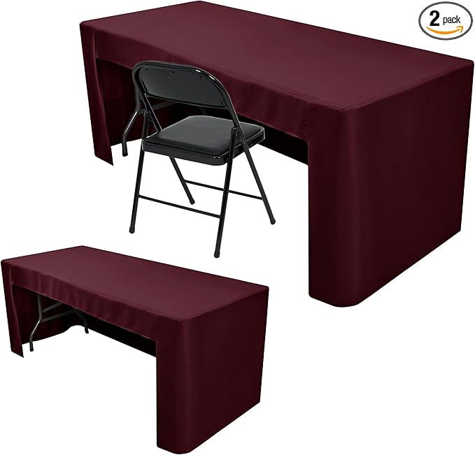 Nasitos 2 Pack 8' Fitted Table Cloth for Rectangular Table Burgundy Trade Show Table Covers-Open Back Valentines Tablecloth Washable and Wrinkle Resistant Table Cloth, Parties, Buffet, Baby Shower