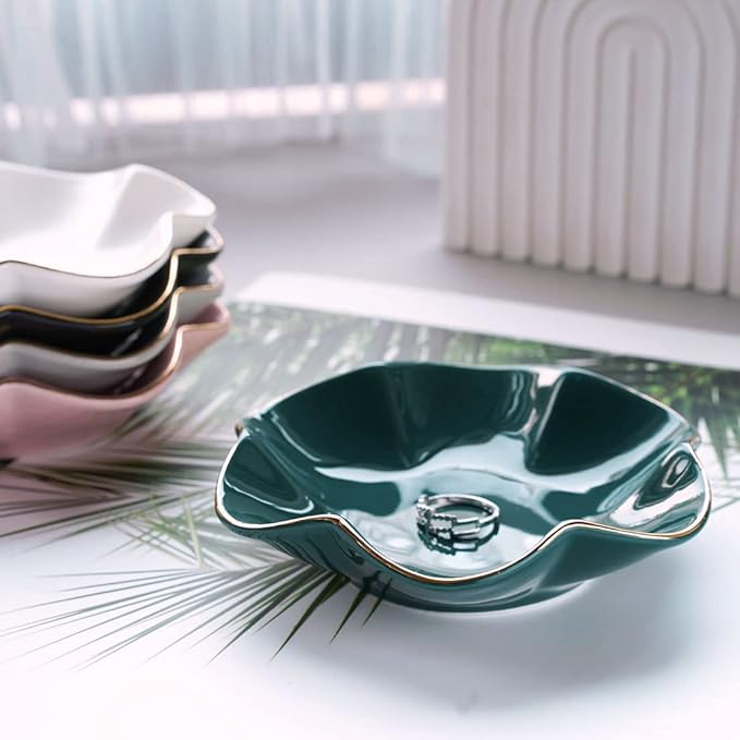 HANKOR 4.7 inch Small Ring Dish, Ceramic Jewelry Holder Tray, Green Catch All Trinket Bowl for Keys Rings Earrings