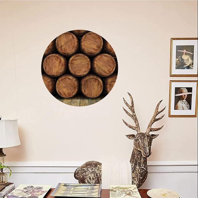 Ceramic Display Plate, Wine Ceramic Hanging Decorative Plate, Wall of Wooden Barrels, 7 Inch, Household Custom Ceramic Plate, Multicolor