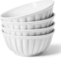 HOMBENE Ceramic Soup Serving Bowls for Kitchen, 6.4 Inch, Set of 4, Cereal Bowl Porcelain, Oven & Microwave Safe, White