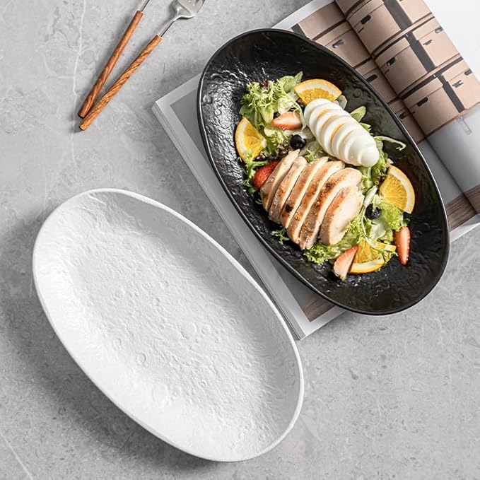 Serving Platter 12 Inches, Ceramic Oval Dinner Plate Set of 2, Serving Dishes for Entertaining, Dishwasher & Oven Safe Kitchen Dinnerware for Salad, Chicken, Pasta, Fish, Beef, White