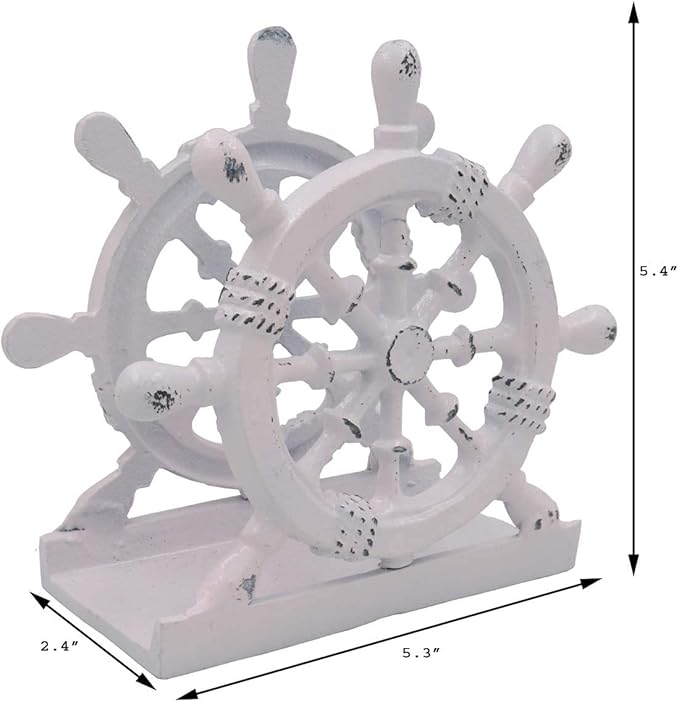 THDC Nautical Napkin Holder, Lunch, Dinner, Nautical Collection Napkin Holder, Made of Metal (Wheel Distressed Pink)