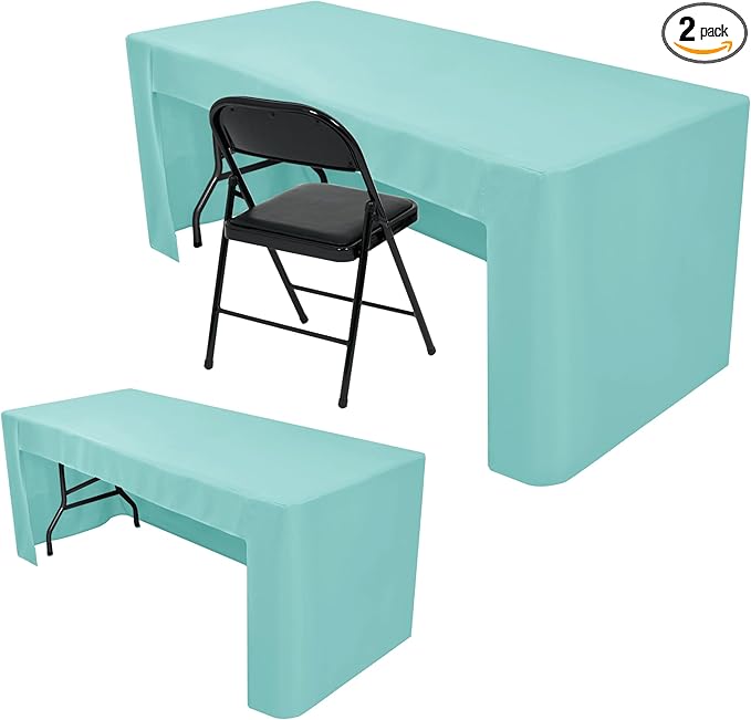 Nasitos 2 Pack Aqua 8ft Tablecloth Fitted - Open Back Folding Table Cover Washable and Wrinkle Resistant Tablecloth for Rectangular Table, Trade Show, Book Fair, Career Fair, Convention, Events