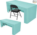 Nasitos 2 Pack Aqua 6ft Table Cloth Fitted-Open Back Folding Table Cover Washable Fabric and Wrinkle Resistant Table Cloth for Trade Show, Book Fair, Career Fair, Convention, Events