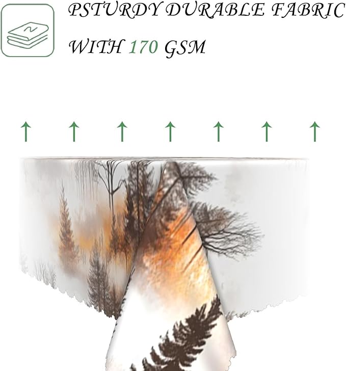 70x140 Inch Nature Rectangle Tablecloth Watercolor Autumn Forest Misty Pine Tree Sunrise Table Cloth Waterproof Reusable Table Cover for Dining Home Kitchen Thanksgiving Picnic BBQ