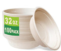GreenWorks 100 Count 32 OZ Compostable Bowls, Natural Biodegradable Bagasse and Bamboo fiber Paper Bowls