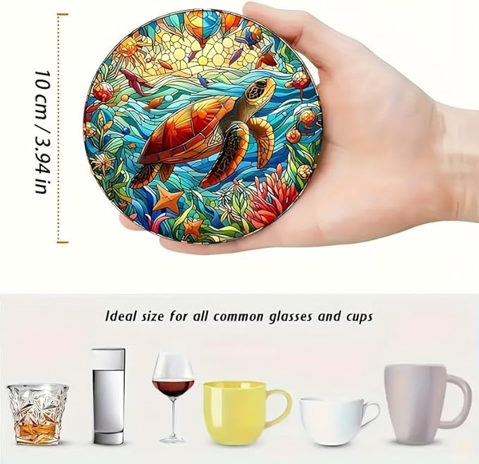 Coasters Set of 8, Wood Coasters for Drinks - Handcrafted Turtle Design Thick Heat-Resistant for Beer, Coffee, Office, Bar, Farmhouse Home Decor, Tabletop Protection, for All Cups
