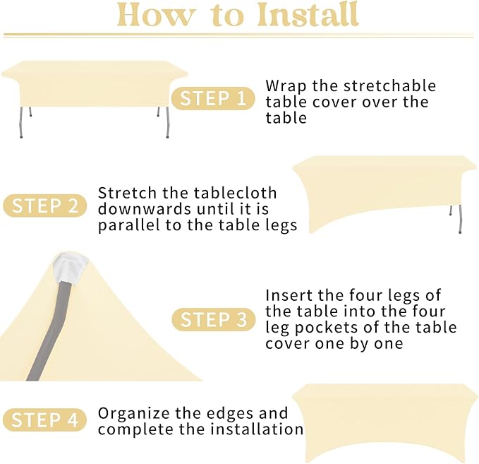 HAISIWLKJ 3 Pack Table Cloth 6ft Beige Tablecloths for Rectangle Folding Table Spandex Fitted Stretch Table Cover Wrinkle Resistant Washable Table Protector for Party, Wedding, Banquet, Festival.