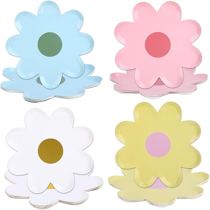 40PCS Daisy Plates Flower Paper Plates for Daisy Party Decorations 9" Daisy-Shaped Disposable Decorative Plates for Birthday Wedding Bridal Party Supplies
