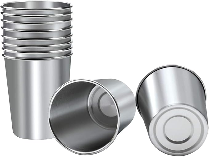 Ruisita 10 Pieces 12 Ounce Stainless Steel Cups Metal Pint Cups Shatterproof Drinking Glasses for Kids or Adults (12 oz/350 ml)