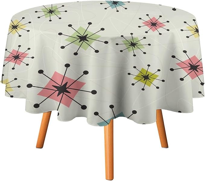 Retro Mid Century Round Tablecloth, Vintage Modern Colorful Abstract Geometric Art Bohemian Tablecloth for Home Party Dining Room Kitchen Decor 36Inch(90cm)