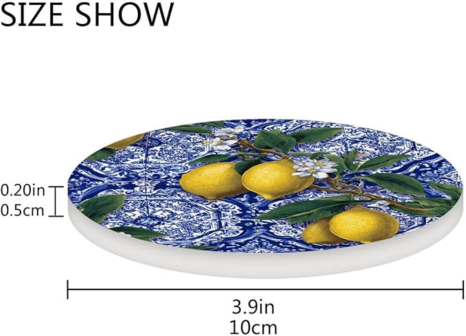 Coasters for Drinks Coaster Drink Set Decorative Coffee Table Desk Cup Mat Spring Cute Cork Bar Backing Round Home Decor Blue Retro Flower Lemon22
