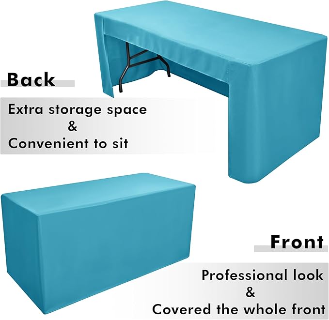 Nasitos 2 Pack Teal 6ft Table Cloth Fitted-Open Back Folding Table Cover Washable Fabric and Wrinkle Resistant Table Cloth for Trade Show, Book Fair, Career Fair, Convention, Events
