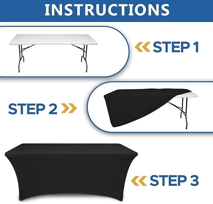 4ft Stretch Table Cover Fitted-6 Pack Black Spandex Table Cloths with Elastic-Folding Table Protector for Parties, Vendor Booth Display, Banquet Buffet Event, Graduation, Craft Trade Show