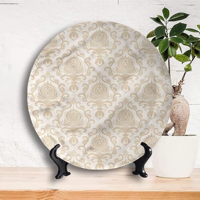 Ceramic Plates, Victorian Decorative Ceramic Plates, Flourishing Flowers Motif, 8 Inch, Household Plates Decorative, Golden
