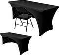 Nasitos 2 Pack Black Table Cloth Rectangle - 8 ft Spandex Stretch Tablecloths Fitted, Washable, Wrinkle-Free for Parties, Banquet & Trade Shows