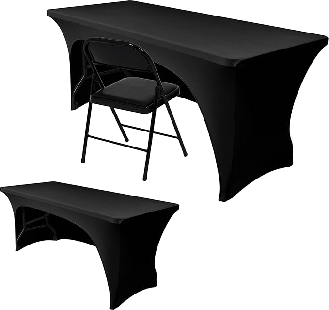 Nasitos 2 Pack Black Table Cloth 6 Foot-Spandex Fitted Tablecloth Rectangle Tables, Open Back Stretch Folding Trade Show Table Covers Fabric Washable & Wrinkle Resistant for Parties, Wedding, Event