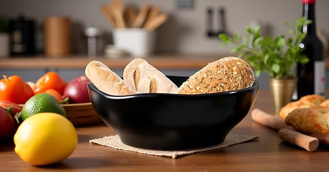 12''Black Bowl for Keys Entryway Table Large Salad Bowl Ceramic Mixing Bowls for Party,Extra large capacity 120oz