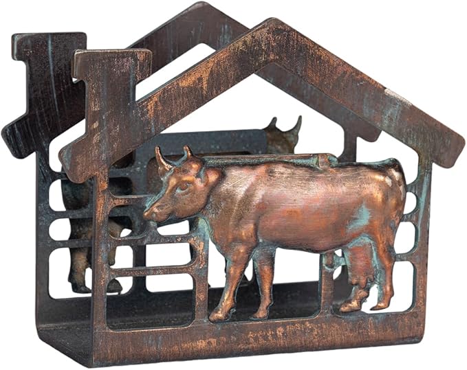 Metal Cow Napkin Holder for Table, Rustic Farmhouse Napkin Holders for Paper Napkins, Antique Copper Paper Towel Tissue Napkins Dispenser for Home Kitchen Coffee Shop Bar