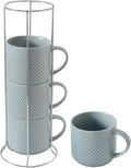 Hasense Coffee Mugs with rack, 15 Ounce Porcelain Stackable Large Ceramic Blue Coffee Cups Set of 4 with handle for Drinks Like Tea, Cappuccino, Milk, Mocha and Cereal, Microwave & Dishwasher Safe