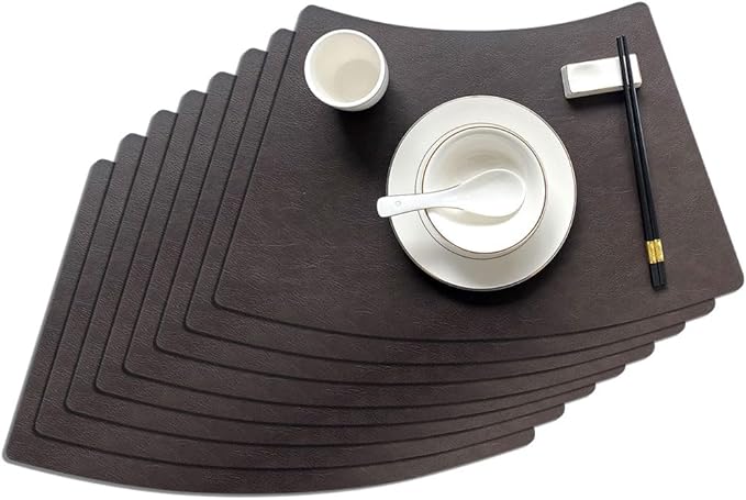 Leather Round Table Washable Placemats, Thick Faux Leather Heat Resistant Wedge Table Placemat, Waterproof Non-Slip Easy to Clean Place mat for Kitchen Coffee Dining Room Table Set of 9