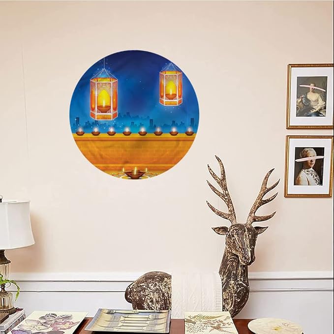 Ceramic Display Plate, Diwali Ceramic Hanging Decorative Plate, Diwali Night Candles, 6 Inch, Household Custom Ceramic Plate, Multicolor