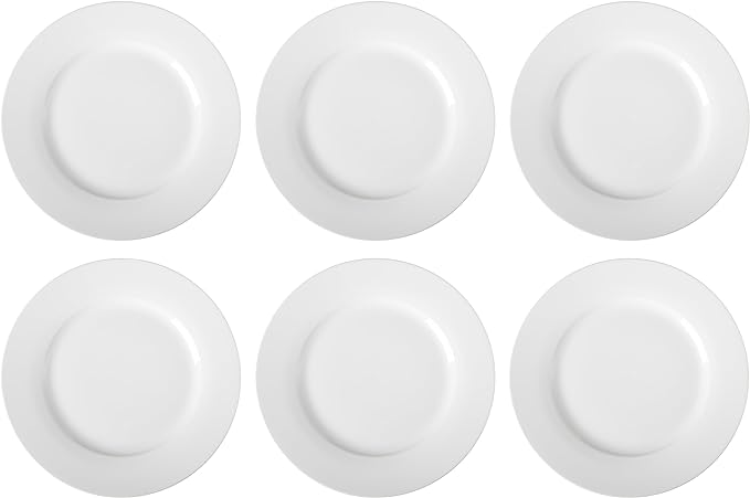 Amazon Basics 6-Piece White Dinner Plate Set, 10.5 inches