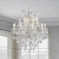 Modern Chrome Chandelier Light Fixture - Luxury Maria Theresa Crystal Chandeliers for Dining Room, Kitchen Island, Living Room, Bedroom, 15 Lights, 2 Layers