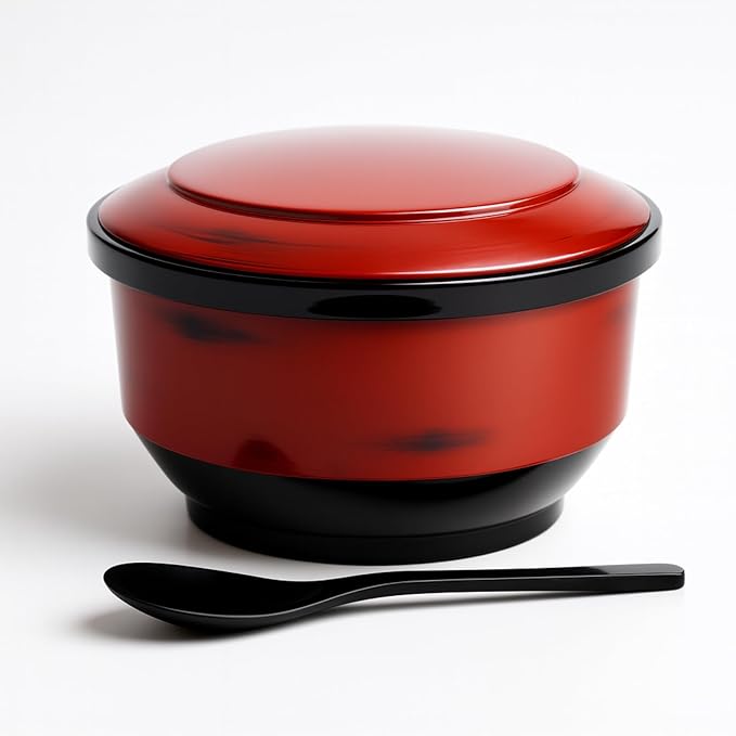 JapanBargain Rice Serving Bowl with Lid and Rice Paddle, 1 Pack, 6.5-Inch, Made in Japan, Restaurant-Grade Melamine Dinnerware for Sushi and Asian Cuisine