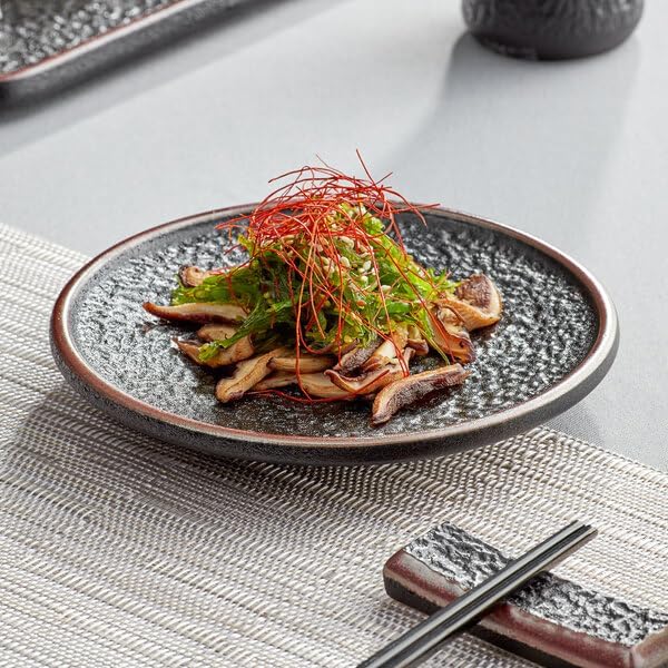Heika 6 Inch Black Matte Stoneware Plate, Coupe Style, Commercial Kitchen, Textured Design, 12 per Case