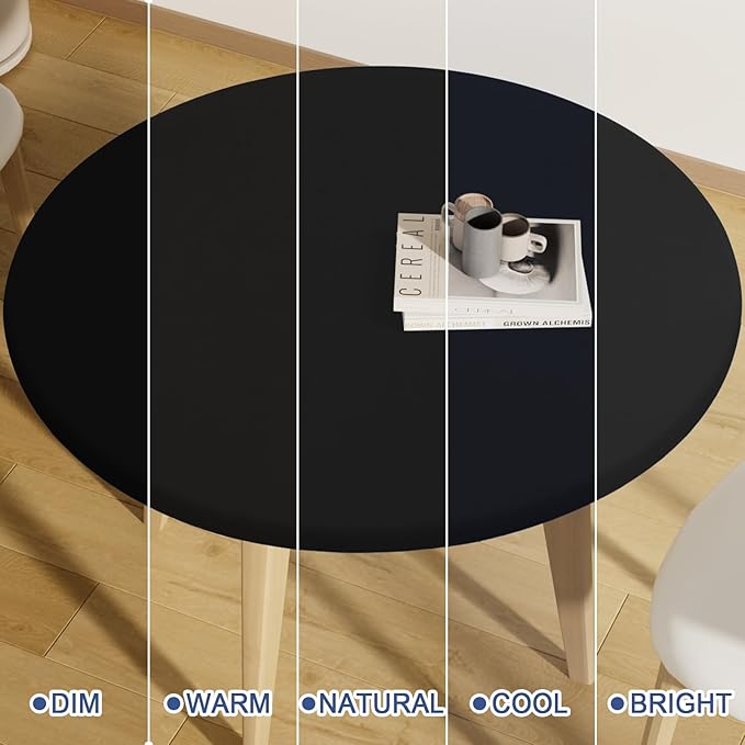 Round Spandex Tablecloth, Elastic Fitted Waterproof Tablecloths for 57"-68" Tables, Stretch Washable Picnic Table Cover for Camping, Dining, Indoor and Outdoor, Black
