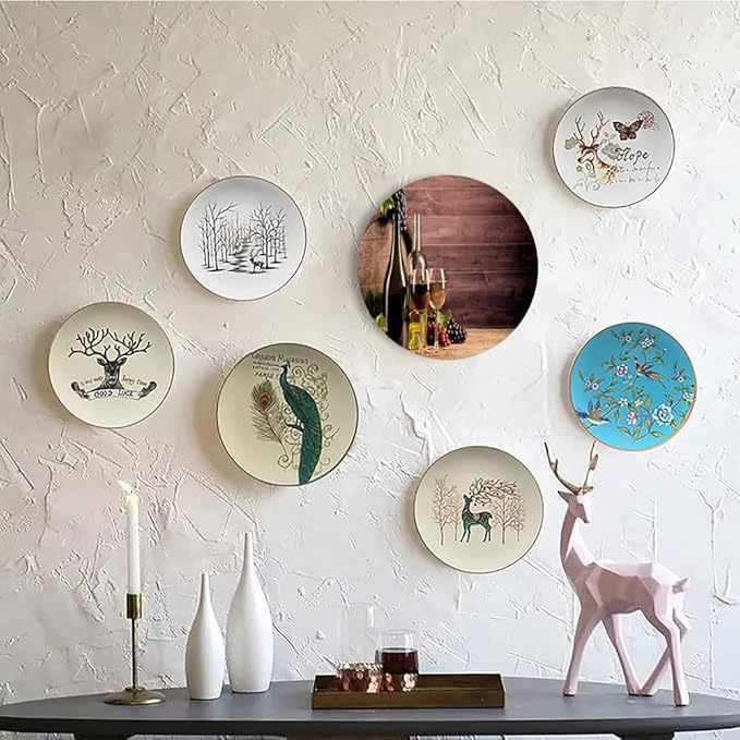 Decorative Plates, Wine Print Ornament, Still Life of Wine with Wooden Keg Rustic, 7 Inch, Kitchen Wall Decor, Brown Green Light Brown
