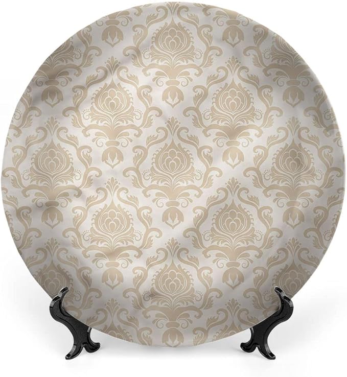Ceramic Display Plate, Victorian Ceramic Hanging Decorative Plate, Flourishing Flowers Motif, 10 Inch, Household Custom Ceramic Plate, Golden