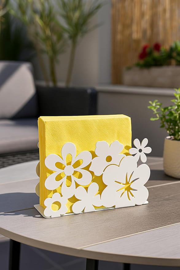 Mango Steam Tabletop Napkin/Tissue & Letter Holder For Home, Kitchen, Restaurants (Flower, White)