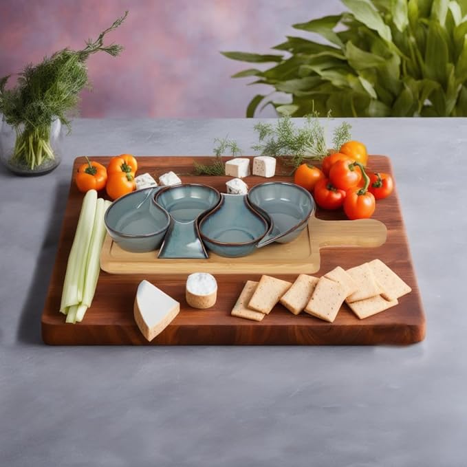 5-pc Porcelain Mini dip bowls for parties, Condiment serving tray, Mini Serving dishes for Olives, Nuts, Toppings; Ideal gift set for any occasion