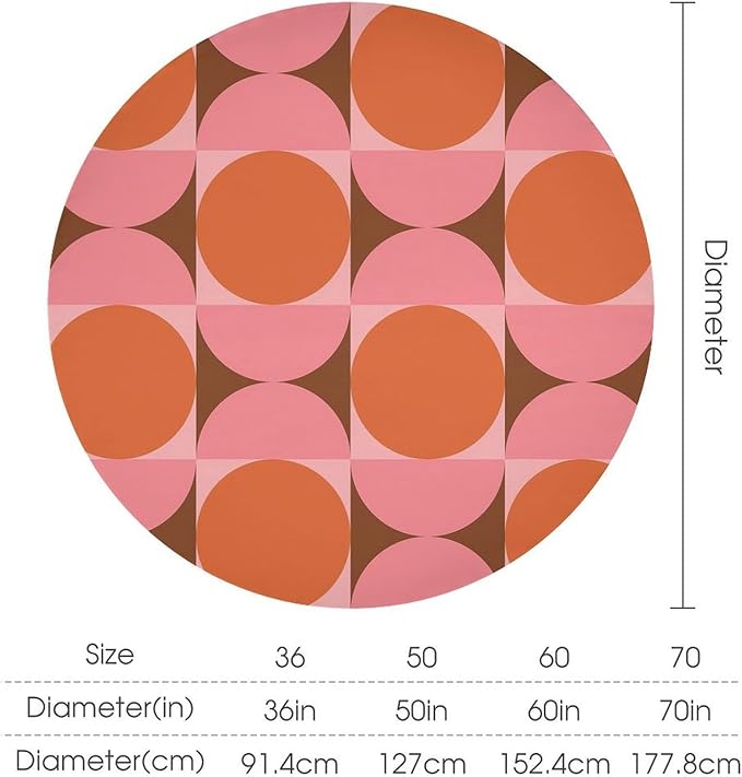Mid Century Round Tablecloth, Abstract Retro 50s 60s Style Geometric Print Tablecloth for Home Party Dining Room Kitchen Decorm 36Inch(90cm)