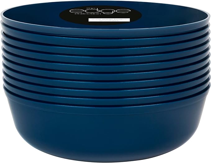 [30 Pack 16 OZ Bowls] Edge Collection Navy Blue Plastic Party Soup Bowls Premium heavyweight Elegant Disposable Tableware Dishes