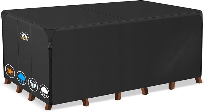 Zettum Patio Furniture Cover Rectangle - 74 Inch Outdoor Table Cover Waterproof & Heavy Duty, 600D Lawn Furniture Set Covers for Outside Rectangular Dining Table and Chairs Combo - 74 x 54 x 28 Inch