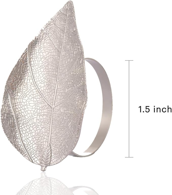 Decozen Set of 12 Silver Napkin Rings in Leaf Design, Festive, Table Decor Setting for Holiday, Wedding, Birthday, Kitchen, Home Decor, Housewarming Gift - Mothers Day Decorations
