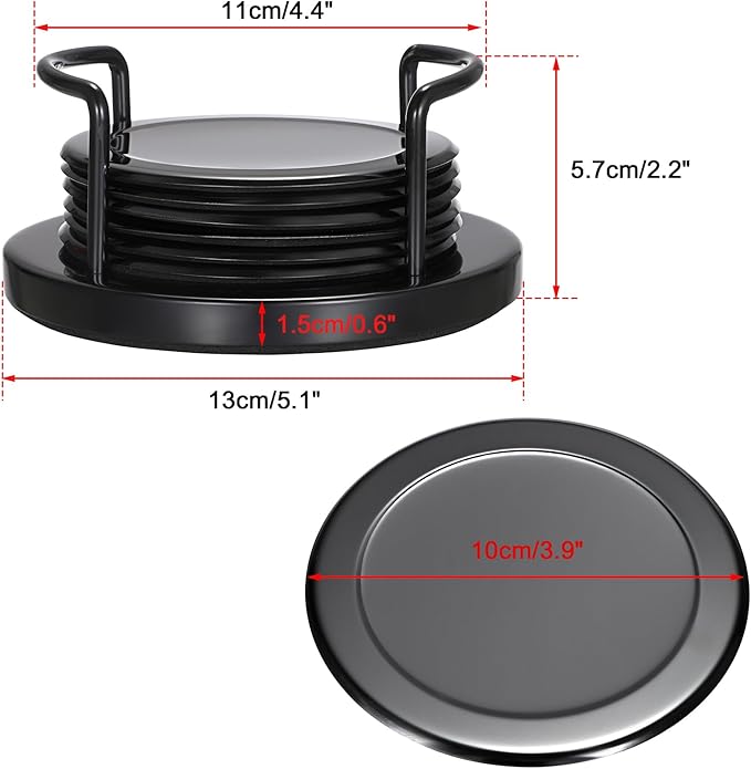 JUXYES Set of 6 Stainless Steel Round Coasters with Holder & Sponge Bottom, Black Metal Cup Coasters Set Stunning Cool Coaster Cups Mats Decor for Restaurant Kitchen bar Dining Table