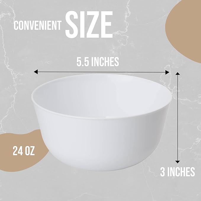 Trendables Plastic Bowls Set of 10 - 24 Oz White Fancy Serving Bowls for Ice Cream, Salad, Candy - Disposable