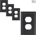 4-Pack Classic Beadboard Duplex Outlet Cover Plate, Decorative Matte Black Switch Plates and Outlet Covers, Natural Bamboo Fiber Wall Plates for Electrical Outlets, 1 Gang Receptacle Cover