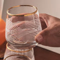 Gold Rim Cocktail Wine Whiskey Drinking Glasses Set of 6 Glassware Rimmed Trim Crystal Cups Juice Water Drinkware Drinks Bar Fancy Party Wedding (Gold3)