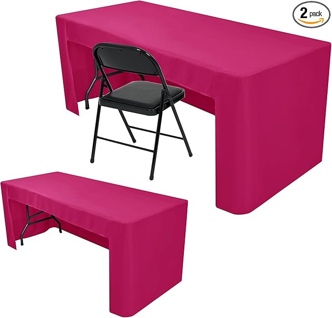 Nasitos 2 Pcs 8 foot Tablecloth Fitted Fuchsia Trade Show Table Covers - Open Back Tablecloth Washable Fabric Table Cloth for Rectangular Table, Parties, Craft Show, Baby Shower, Events, Vendor Booth